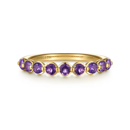 14K Yellow Gold Amethyst Stackable Ring