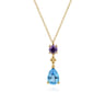 14K Yellow Gold Amethyst and Blue Topaz Teardrop Pendant Necklace