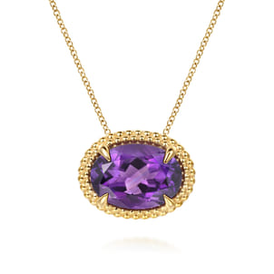 14K Yellow Gold Amethyst and Bujukan Double Pendant Necklace
