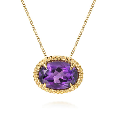 14K Yellow Gold Amethyst and Bujukan Double Pendant Necklace