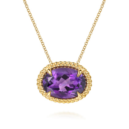 14K Yellow Gold Amethyst and Bujukan Double Pendant Necklace