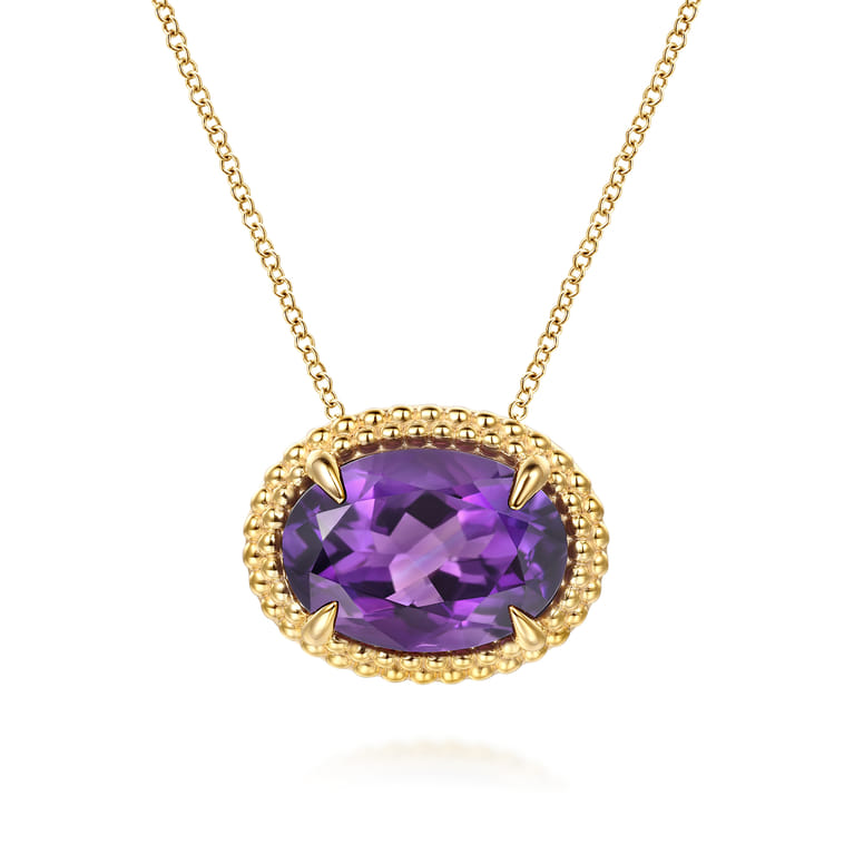 14K Yellow Gold Amethyst and Bujukan Double Pendant Necklace - Shot 1