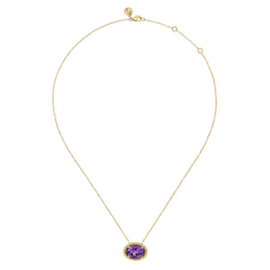 14K Yellow Gold Amethyst and Bujukan Double Pendant Necklace