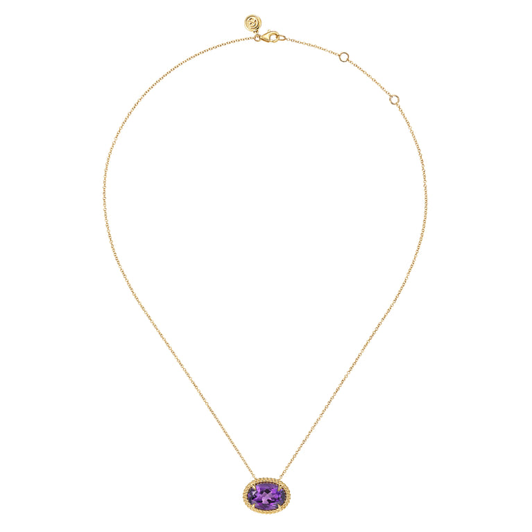 14K Yellow Gold Amethyst and Bujukan Double Pendant Necklace - Shot 2