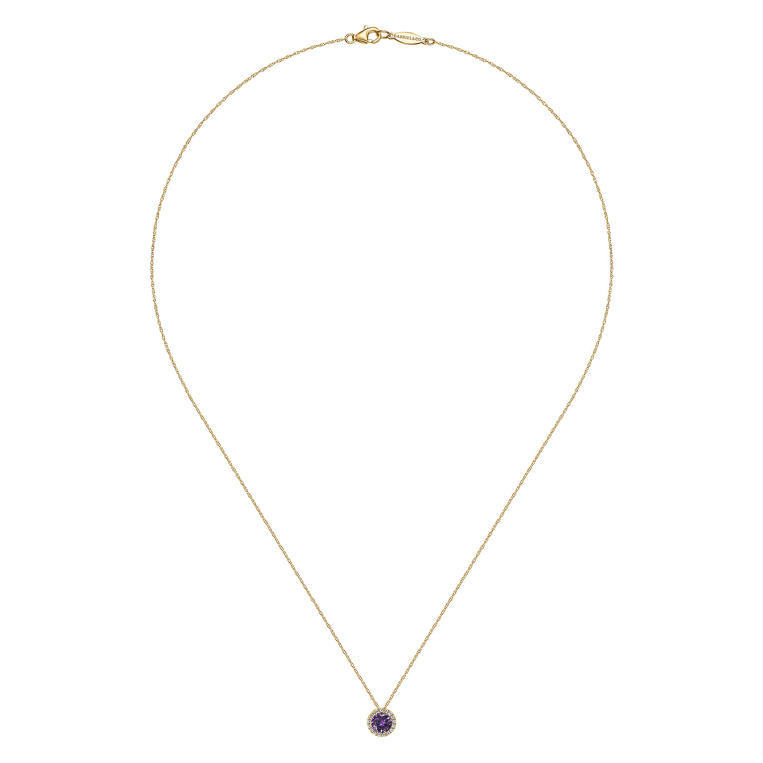 14K Yellow Gold Amethyst and Diamond Halo Pendant Necklace - 0.07 ct - Shot 2