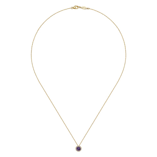 14K Yellow Gold Amethyst and Diamond Halo Pendant Necklace - 0.07 ct - Shot 2