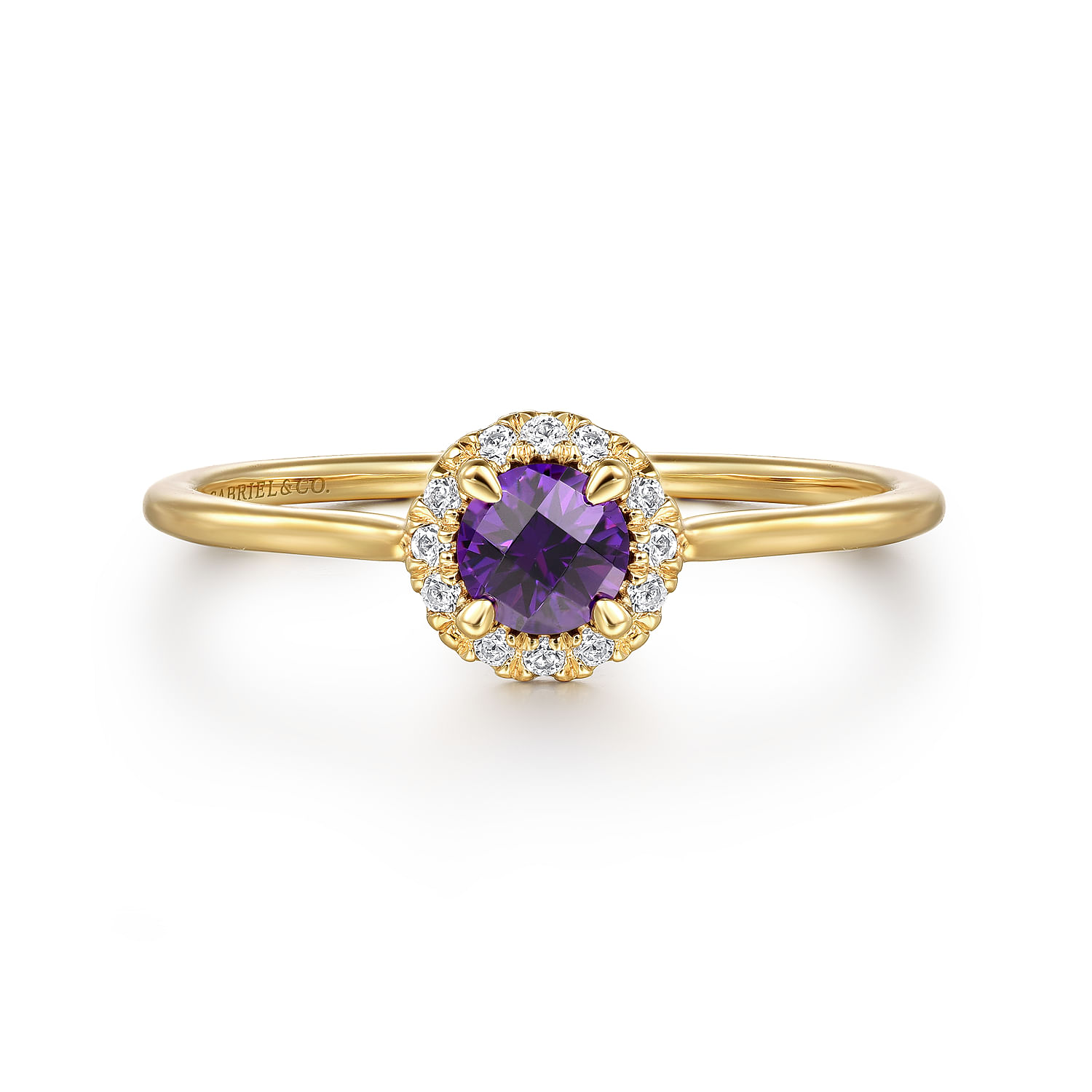 14K Yellow Gold Amethyst and Diamond Halo Promise Ring