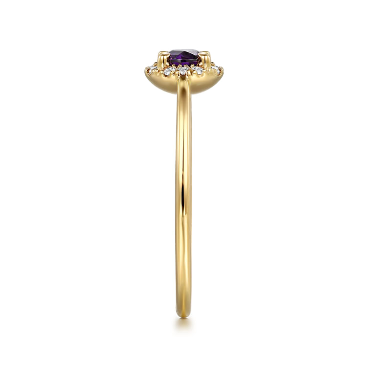 14K Yellow Gold Amethyst and Diamond Halo Promise Ring