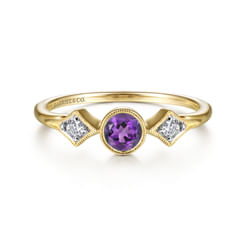 14K Yellow Gold Amethyst and Diamond Ring