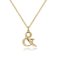 14K Yellow Gold Ampersand Pendant Necklace with Bezel Set Diamond Drop