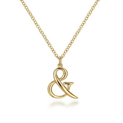14K Yellow Gold Ampersand Pendant Necklace with Bezel Set Diamond Drop