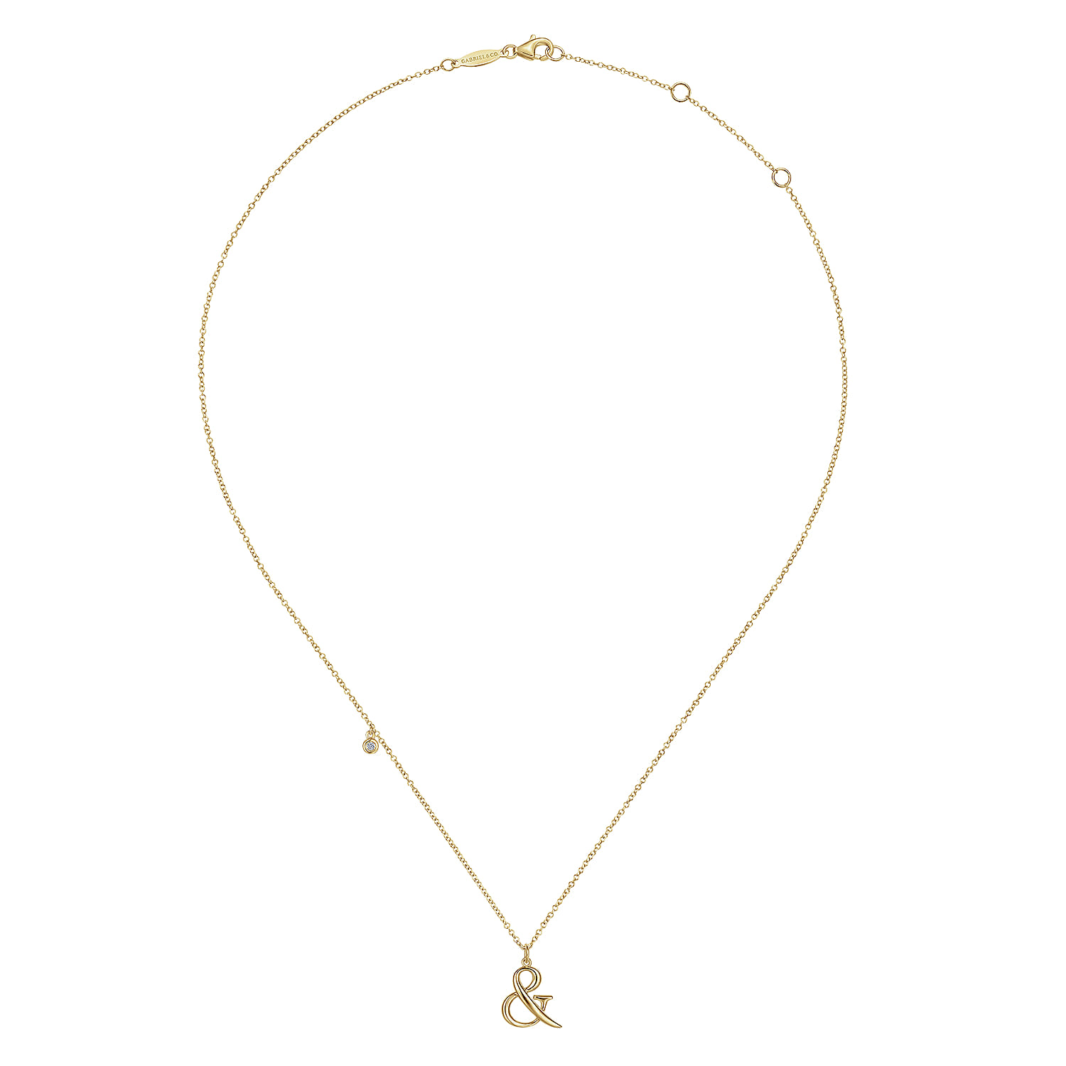 14K Yellow Gold Ampersand Pendant Necklace with Bezel Set Diamond Drop - 0.02 ct - Shot 3