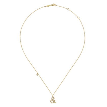 14K Yellow Gold Ampersand Pendant Necklace with Bezel Set Diamond Drop