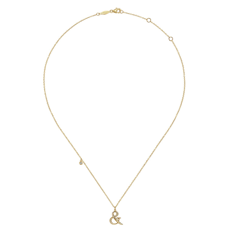 14K Yellow Gold Ampersand Pendant Necklace with Bezel Set Diamond Drop - 0.02 ct - Shot 3