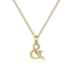 14K Yellow Gold Ampersand Pendant Necklace with Bezel Set Diamond Drop