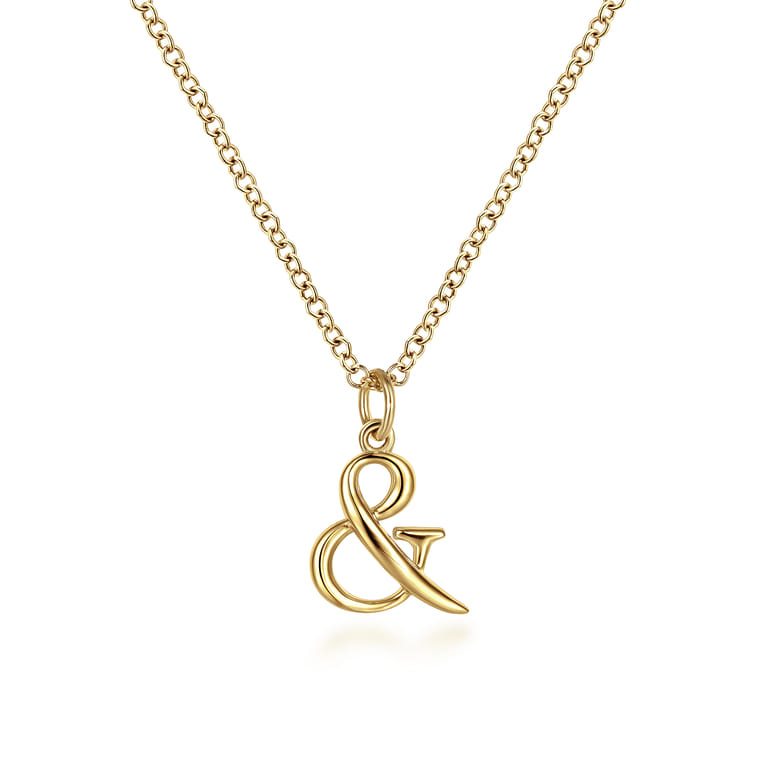 14K Yellow Gold Ampersand Pendant Necklace with Bezel Set Diamond Drop - 0.02 ct - Shot 1