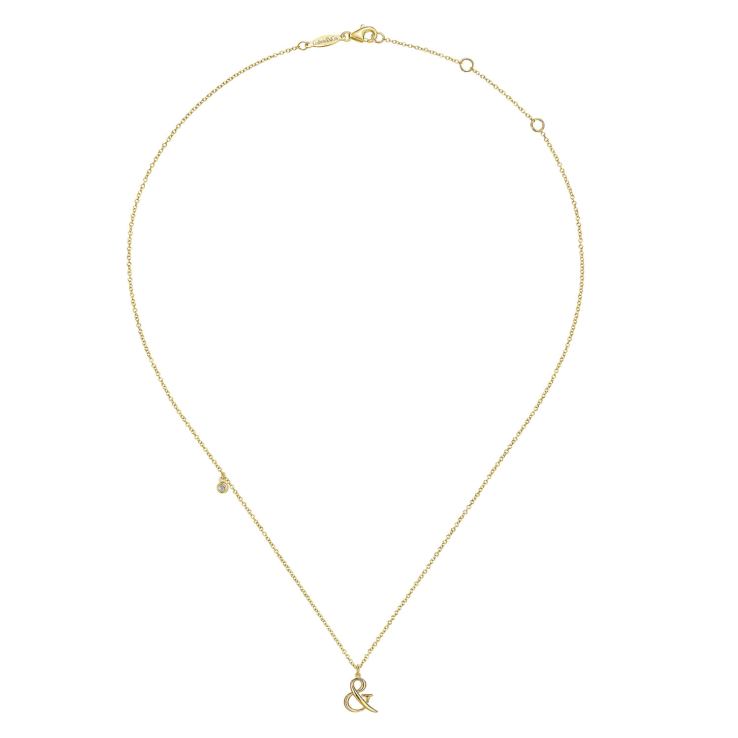 14K Yellow Gold Ampersand Pendant Necklace with Bezel Set Diamond Drop - 0.02 ct - Shot 3