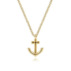 14K Yellow Gold Anchor Pendant Necklace