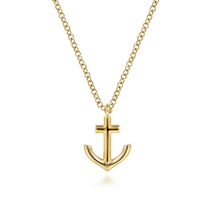 14K Yellow Gold Anchor Pendant Necklace