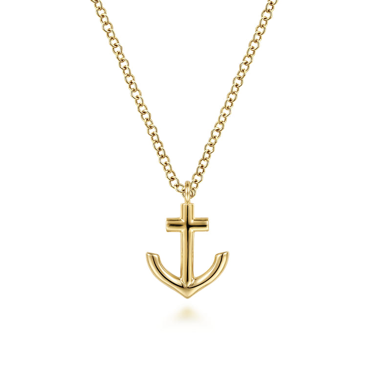 14K Yellow Gold Anchor Pendant Necklace - Shot 1