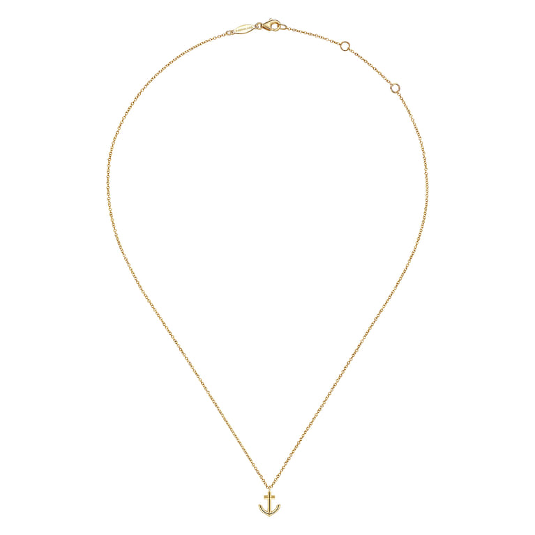 14K Yellow Gold Anchor Pendant Necklace - Shot 2