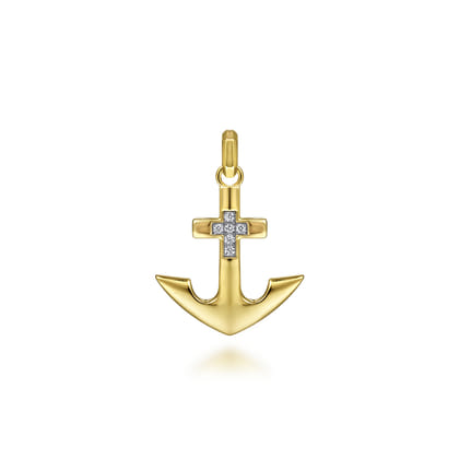 14K Yellow Gold Anchor Pendant with Diamonds