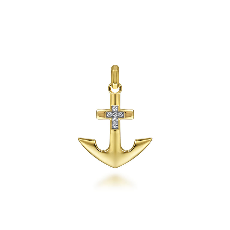 14K Yellow Gold Anchor Pendant with Diamonds - 0.1 ct - Shot 1