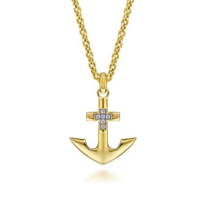 14K Yellow Gold Anchor Pendant with Diamonds