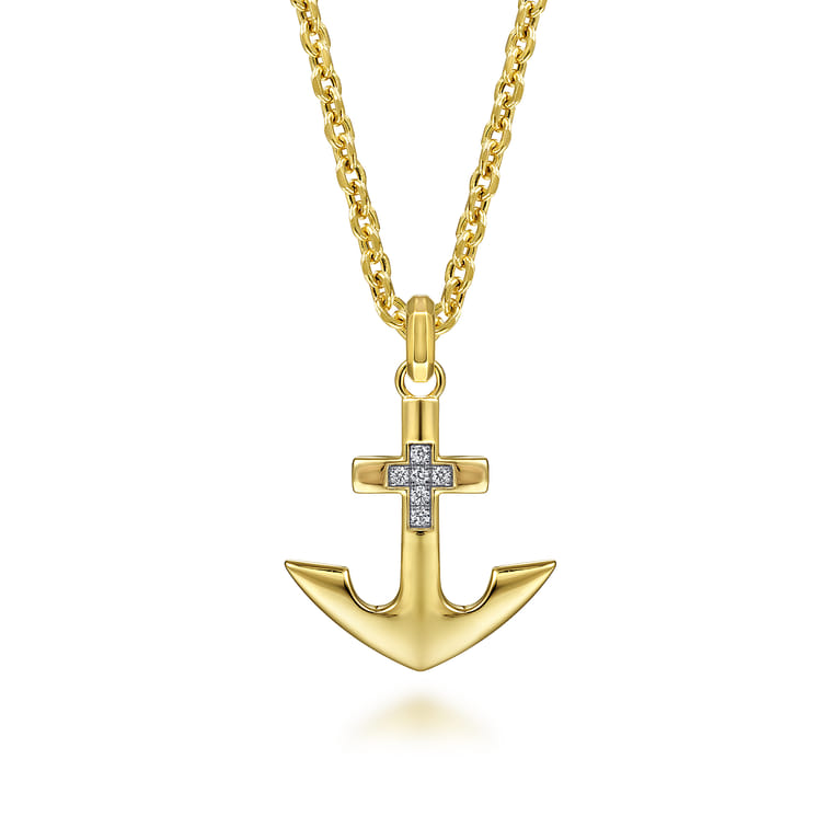 14K Yellow Gold Anchor Pendant with Diamonds - 0.1 ct - Shot 3