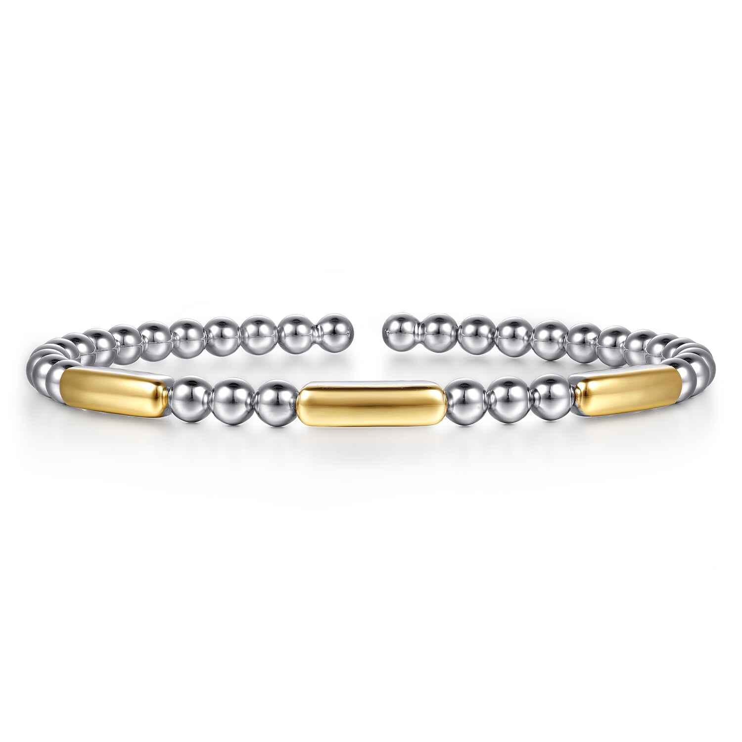 14K Yellow Gold And 925 Sterling Silver Three Station Bar Bujukan Bangle Bracelet - Shot 1