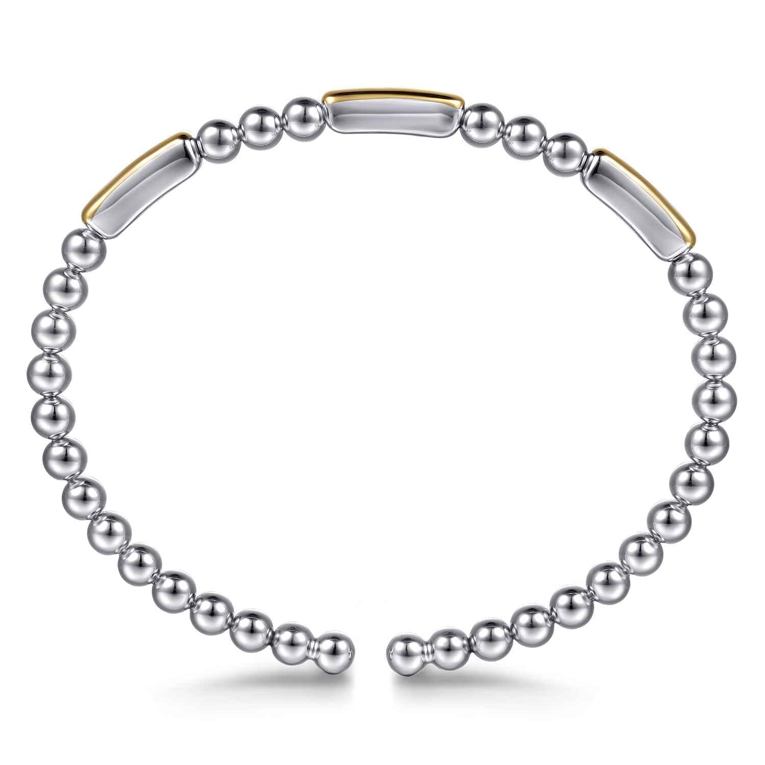 14K Yellow Gold And 925 Sterling Silver Three Station Bar Bujukan Bangle Bracelet - Shot 3