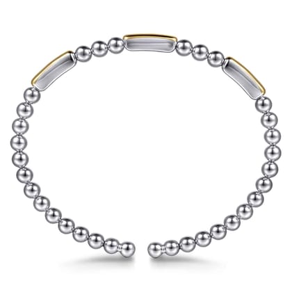 14K Yellow Gold And 925 Sterling Silver Three Station Bar Bujukan Bangle Bracelet
