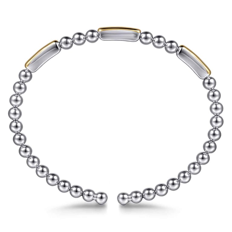 14K Yellow Gold And 925 Sterling Silver Three Station Bar Bujukan Bangle Bracelet - Shot 3