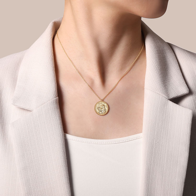 14K Yellow Gold Angel Pendant Necklace