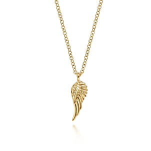 14K Yellow Gold Angel Wings Pendant Necklace