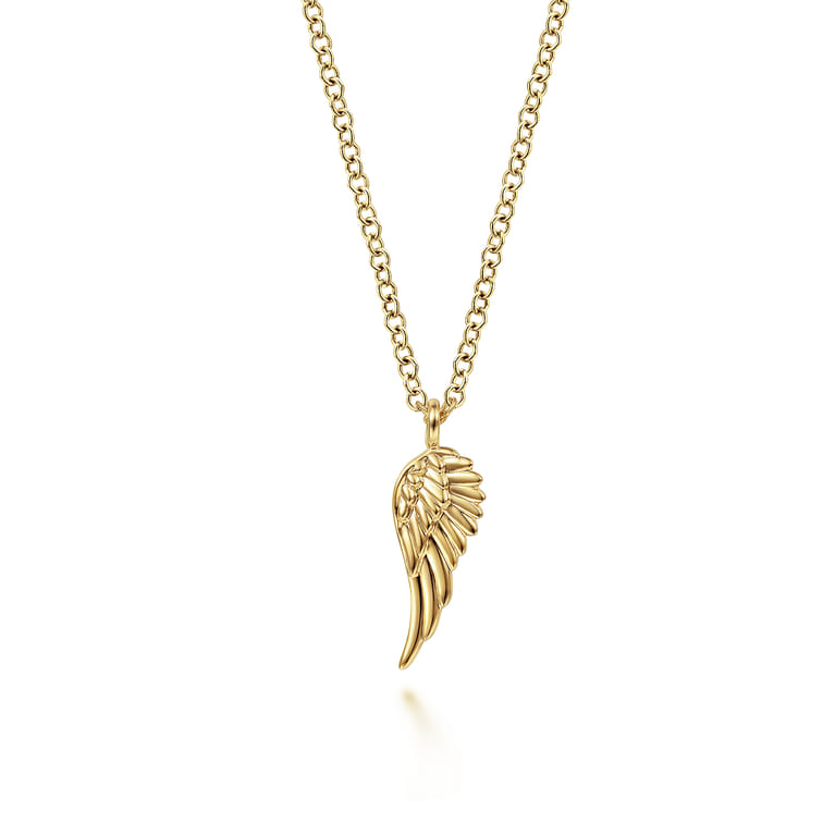 14K Yellow Gold Angel Wings Pendant Necklace - Shot 1