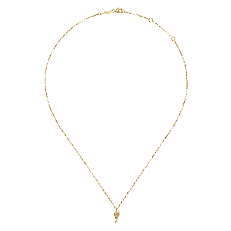 14K Yellow Gold Angel Wings Pendant Necklace - Shot 2