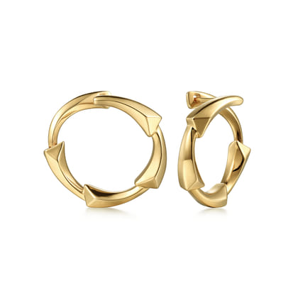 14K Yellow Gold Angular Station Hoop Earrings