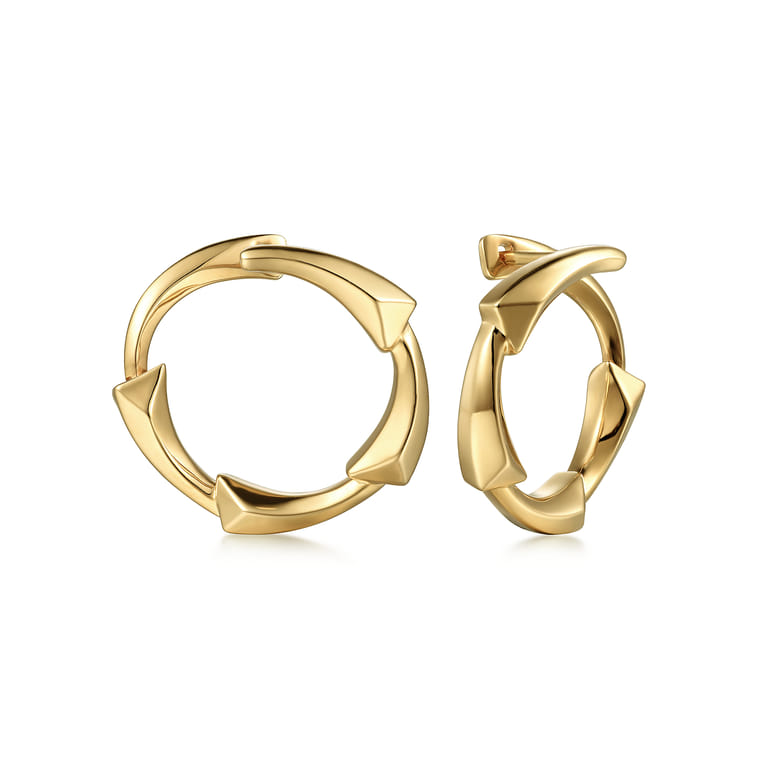 14K Yellow Gold Angular Station Hoop Earrings - Shot 1