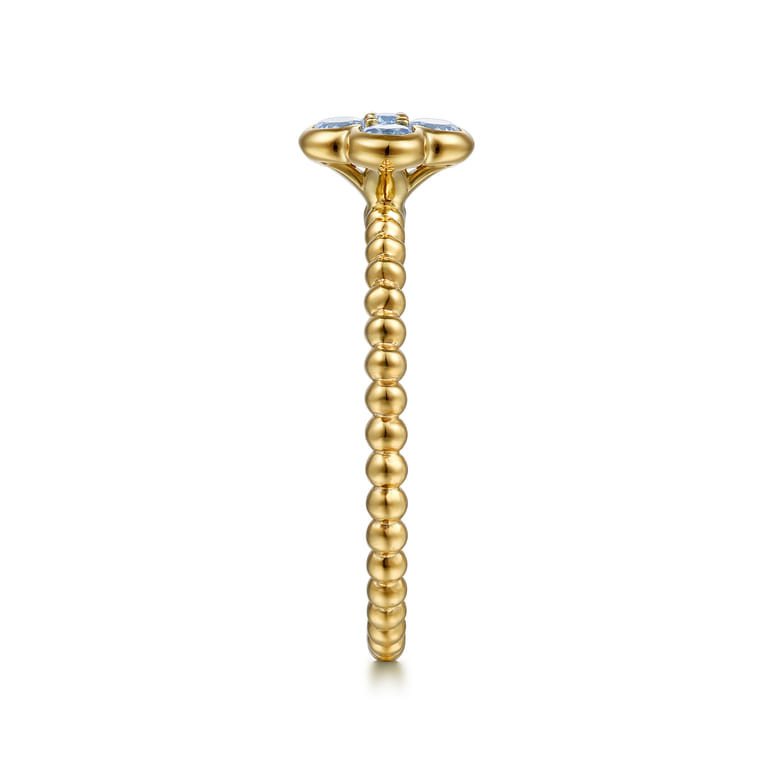 14K Yellow Gold Aquamarine Cluster Clover and Bujukan Bead Stackable Ring - Shot 4