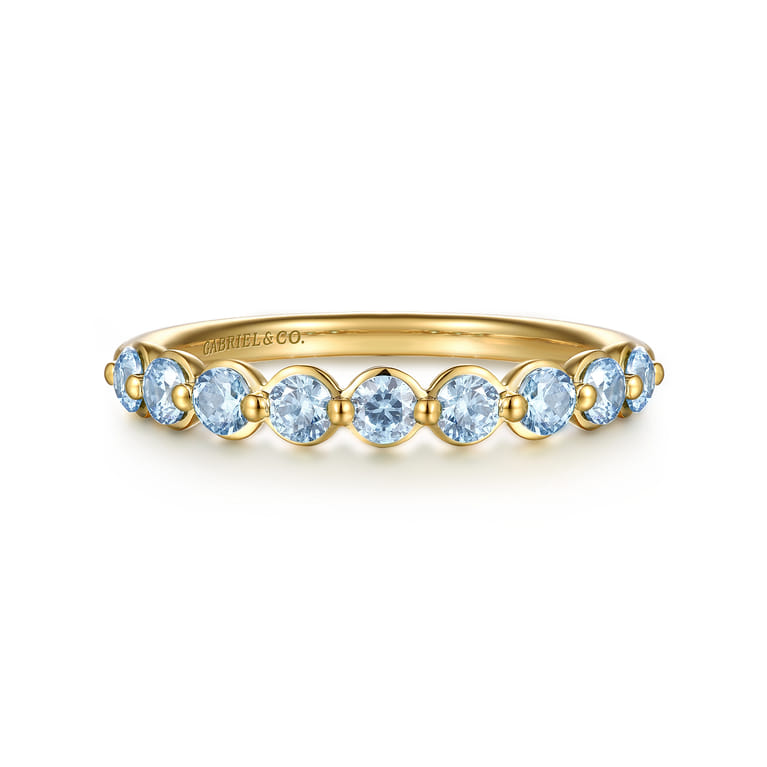 14K Yellow Gold Aquamarine Stackable Ring - Shot 1
