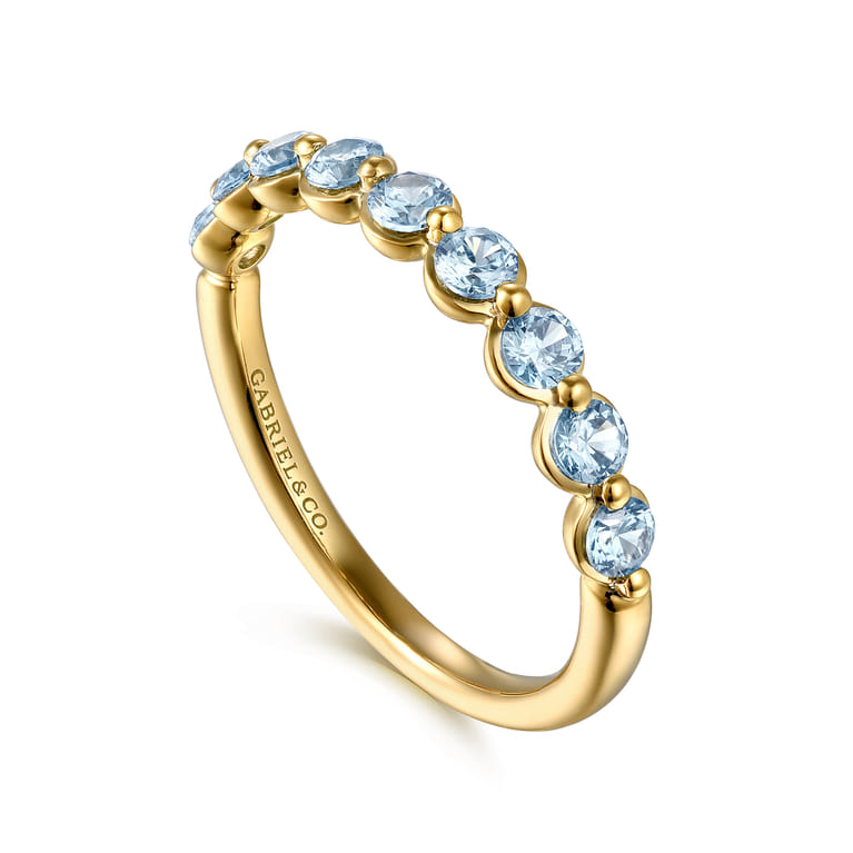 14K Yellow Gold Aquamarine Stackable Ring - Shot 3