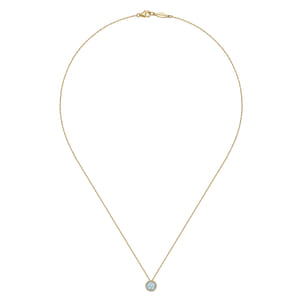 14K Yellow Gold Aquamarine and Diamond Halo Pendant Necklace