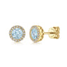 14K Yellow Gold Aquamarine and Diamond Halo Stud Earrings - 0.1 ct