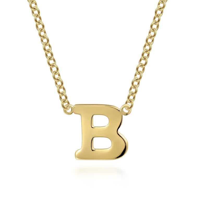 14K Yellow Gold B Initial Necklace - Shot 1