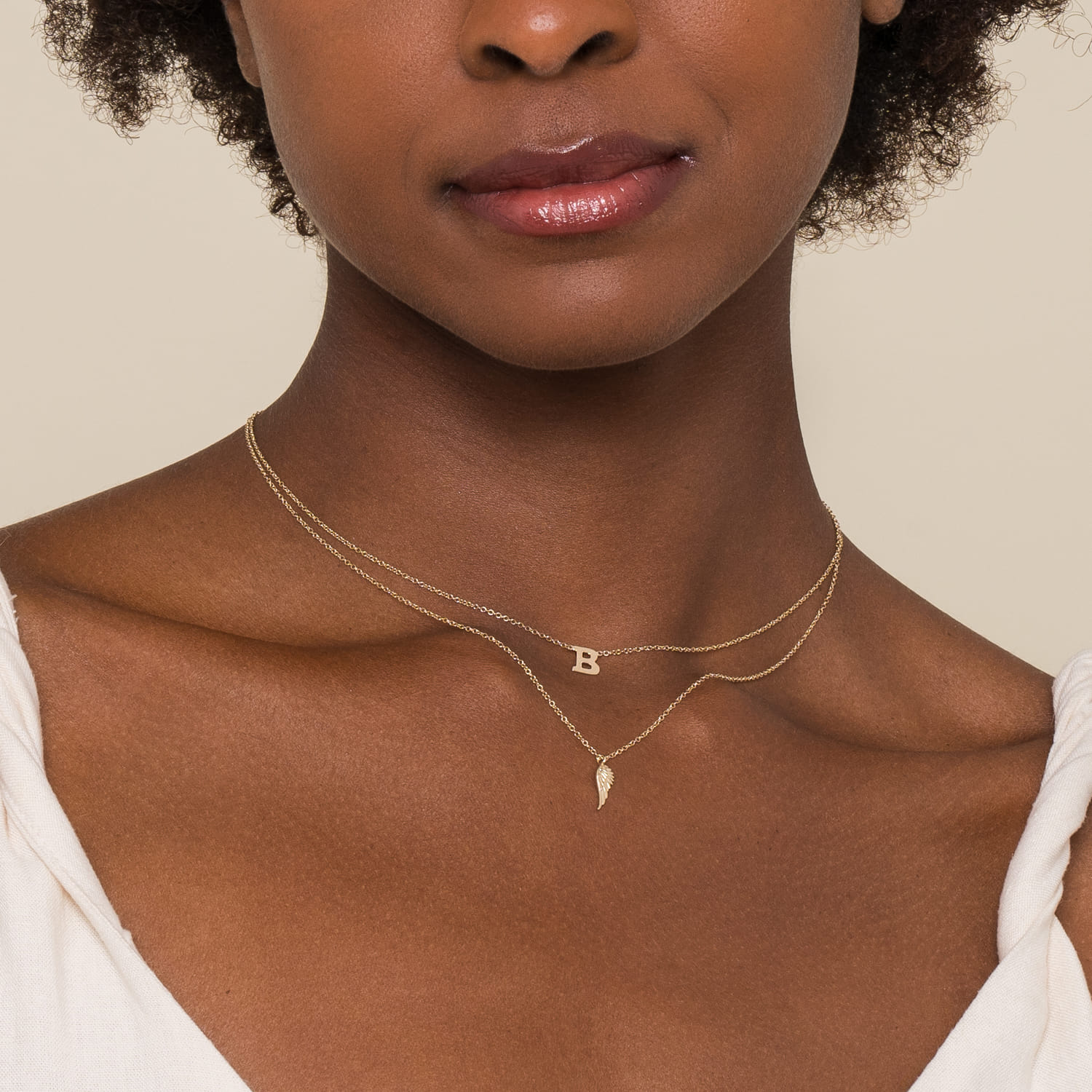 14K Yellow Gold B Initial Necklace - Shot 4
