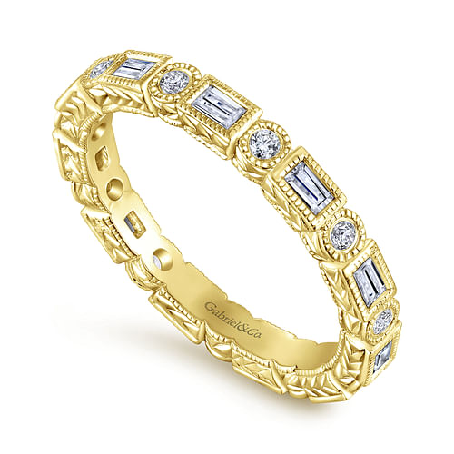 14K Yellow Gold Baguette and Round Diamond Eternity Ring - Shot 3