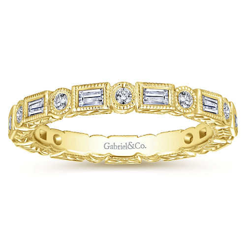 14K Yellow Gold Baguette and Round Diamond Eternity Ring - Shot 4