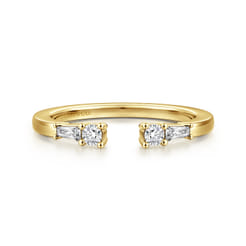 14K Yellow Gold Baguette and Round Open Diamond Anniversary Band