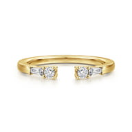 14K Yellow Gold Baguette and Round Open Diamond Anniversary Band
